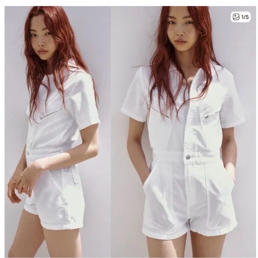 NWT Zara white collared utility shorts romper medium